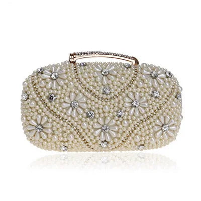 Vintage Embroidery Small Pearl Day Clutch Shoulder Chain Handbags Rhinestones Purse Beaded Diamonds Women Evening Bags