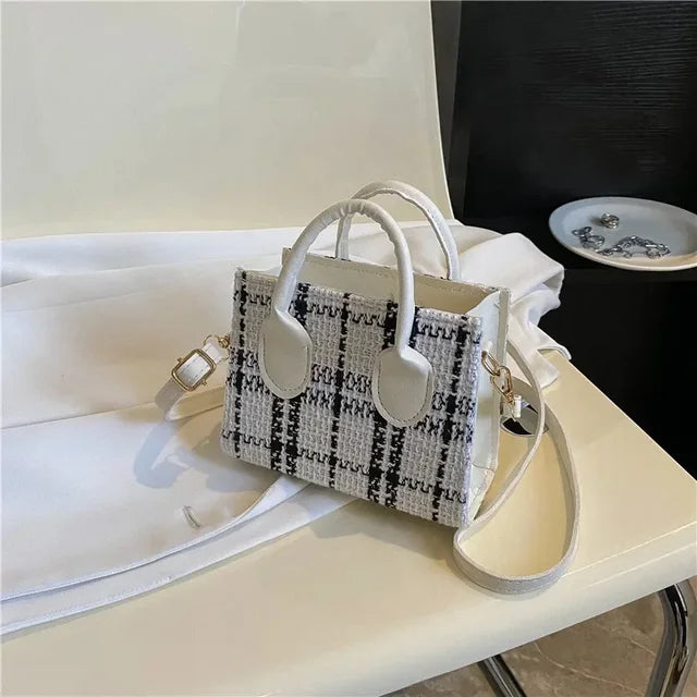 Women Mini Handbag Ladies Pouch Fashion Check Pattern Shoulder Bag Crossbody Messanger Bag Lightweight Simple Elegant Tote Bag