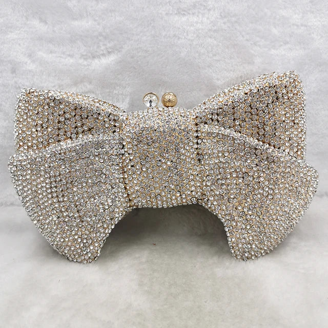 New Luxury Women Crystal Evening Clutch Blue/Green/Orange Diamond Rhinestone Bow Purses Lady Wedding Bridal Handbags Metal Bags