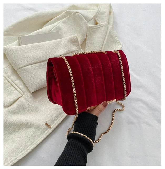 Fashion Trend Velvet Small Square Crossbody Bags for Women2023 Spring New Chain Shoulder Messenger Bag Casual Simple Handbags