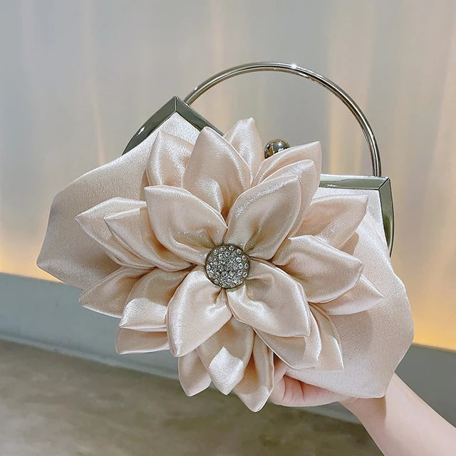 Elegant Floral Decor Evening Bag, Classic Dinner Clutch Purse, Formal Banquet Handbag For Wedding Party Prom