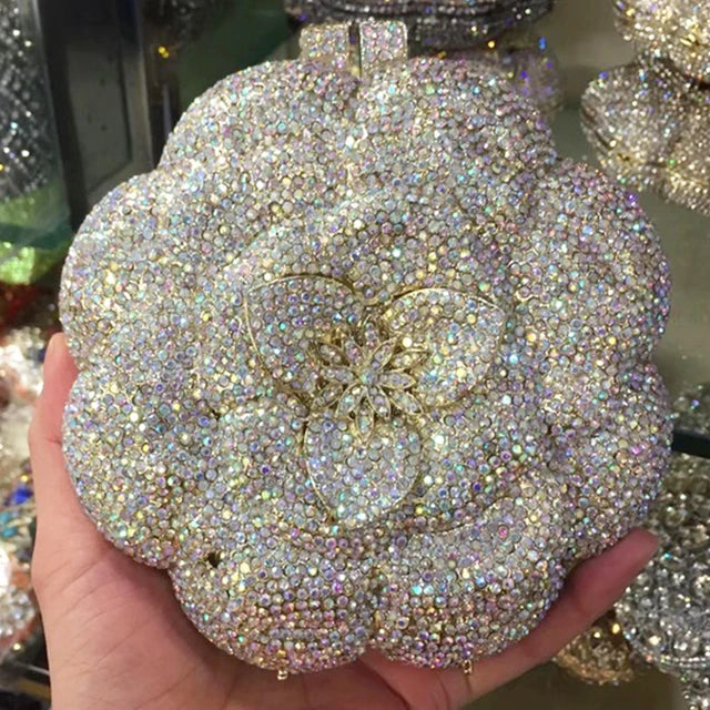 Pink/White Clear Flower Crystal Bag Floral Evening Clutches Luxury Women’s Mini Minaudiere Green/Silver/Golden Diamond Purses