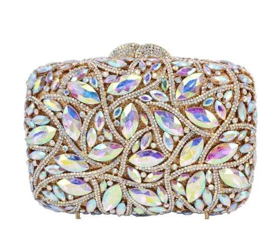 Large AB Rhinestone Crystal Clutch Purse Gold Metal Evening Wedding Bridesmaid Handbags New100% Handmade Women Diamond Bags