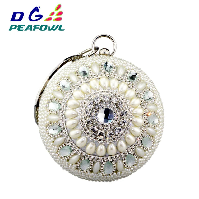 DG PEAFLOW Round Circular Gold Diamond Tassel Bridal  Women Evening Party Crystal Clutch Bag Wedding Wristlets Purse