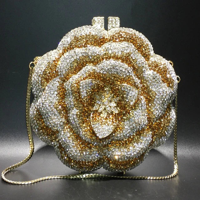 Pink/White Clear Flower Crystal Bag Floral Evening Clutches Luxury Women’s Mini Minaudiere Green/Silver/Golden Diamond Purses