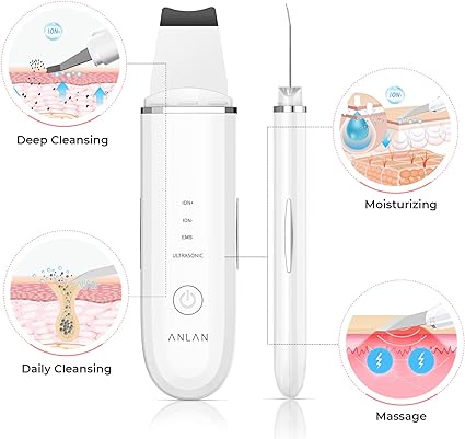 kin Scrubber, ANLAN Ultrasonic EMS Ion Exfoliating Device Face Cleanser and Blackhead Remover Pores Cleaning Wrinkle Remover Comedone Extractor Skin Care With 4 Modes USB Rechargeable