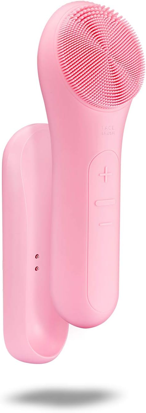 Aokitec Sonic Facial Cleansing Brush with Waterproof Silicone Face Scrubber, 42℃ Heating Massage for Facial SPA, Mild but Deep Cleaning for All Skins, Magnetic Charging,Pink,Christmas Gifts for Women