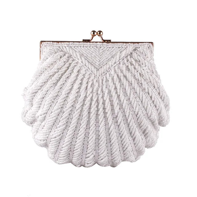 Women Wedding Purse And Handbag Elegant Evening Party Bags Clutches White Shell Pochette Mariage Sac Femal Beaded Clutch Bag Sac