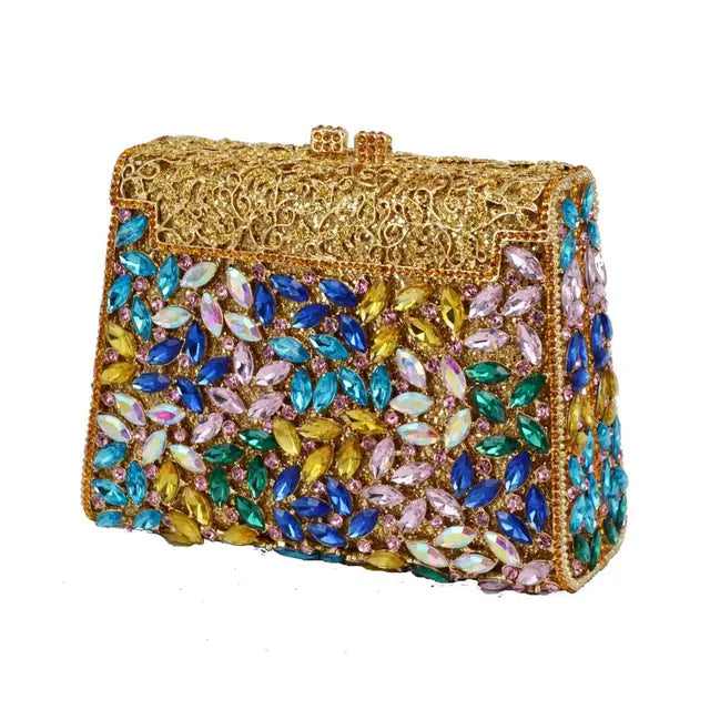 Gold Box Bag Diamond Women Clutch Bag Crystal Party Handbag Ladies Banquet Purse Fashion Pochette Prom Evening bag SC452