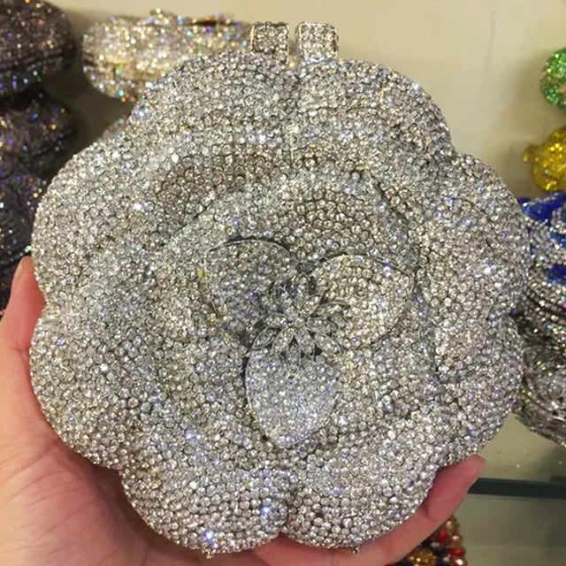 Pink/White Clear Flower Crystal Bag Floral Evening Clutches Luxury Women’s Mini Minaudiere Green/Silver/Golden Diamond Purses