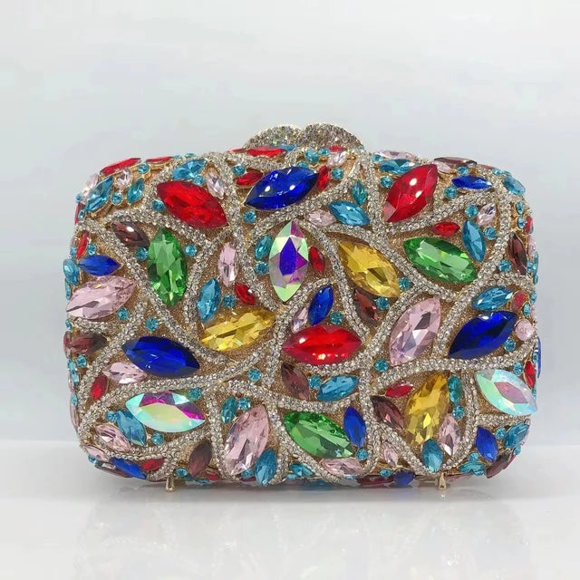 Large AB Rhinestone Crystal Clutch Purse Gold Metal Evening Wedding Bridesmaid Handbags New100% Handmade Women Diamond Bags