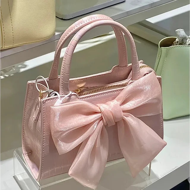 Fashion Women's Clutch Purse Handbags Summer Pink Bowknot Female Underarm Bags Sweet Girl's Small Square Shoulder Messenger Bag