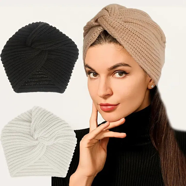 Muslim inner hijab caps bohemia turban cashmere cross wrap head Indian hat wool knitting hijab bonnet turbante cap ready to wear