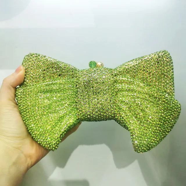 New Luxury Women Crystal Evening Clutch Blue/Green/Orange Diamond Rhinestone Bow Purses Lady Wedding Bridal Handbags Metal Bags