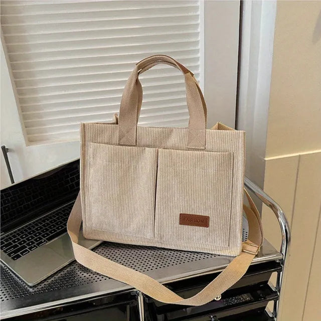 Women's Corduroy Tote Bag Large Capcity Handbags for Women Commuting Women's Bag Messenger Shoulder Bag Female Handbag