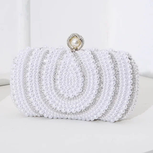 Beaded Pearl Evening Clutch Bag Latch Women Rhinestone Wedding Bridal Dinner Party Purse Female Stylish Evening Bags Pearl Purse