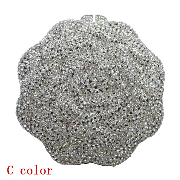 Pink Rose Flower Shaped Crystal Clutch bag free shipping diamond colorful Handmade Evening bags Bridal purse Customized SC021