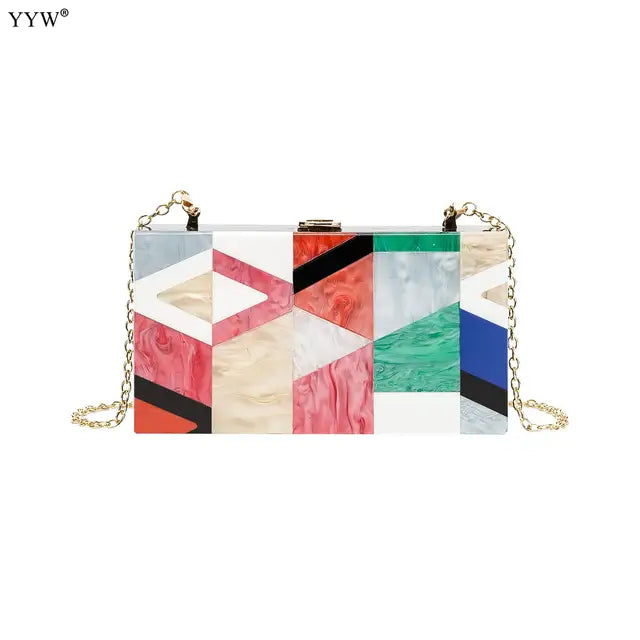 Multi-Colored Acrylic Striped Clutch Party Evening Bags Woman Shoulder Bags Marble Luxury Evening Bags Wedding Box Clutch Purse