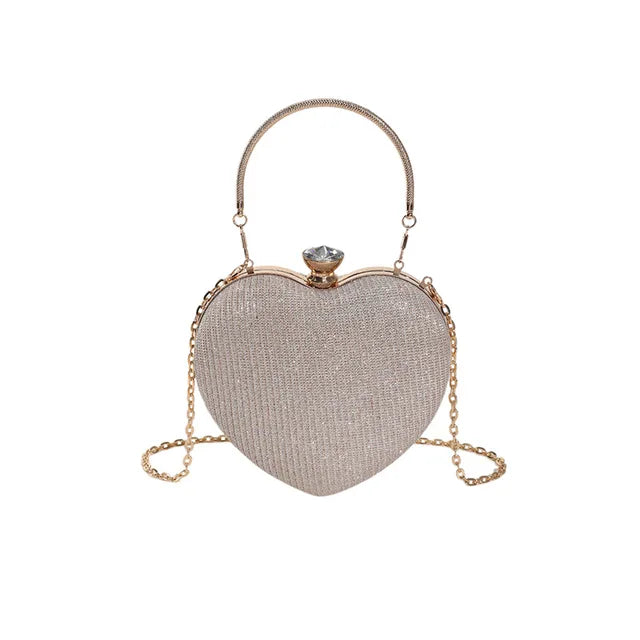 Women'S Banquet Handheld Bag Wedding Party Shoulder Bag Heart Shaped Bag Evening Gift Bag Luxury Chain Shoulder Strap Single