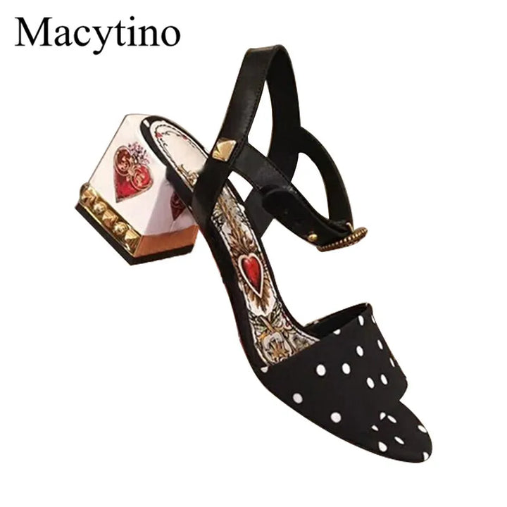 Pearled crystal black round dot High Heels Gladiator Sandals love heart flowers embellished Women Pumps summer wedding shoes