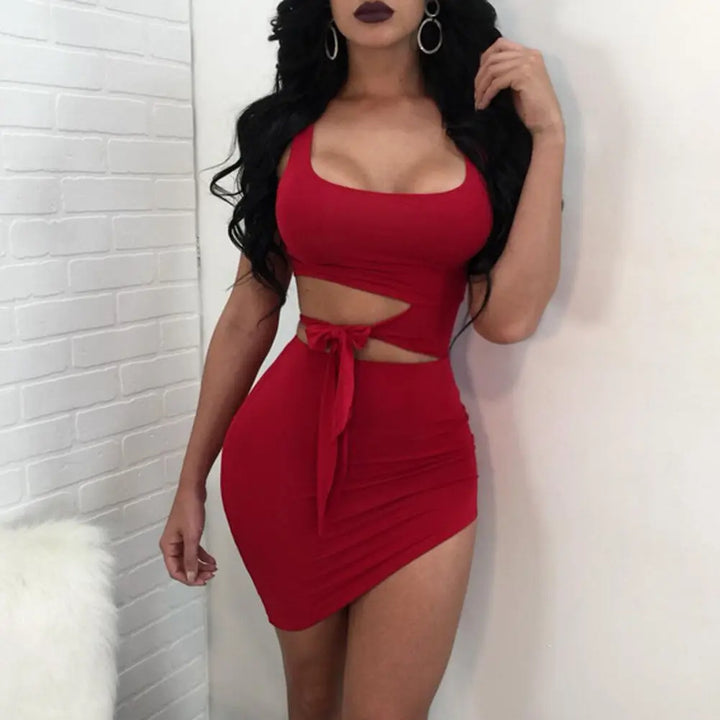 Fashion Party Dress Women Sexy Hypotenuse Hollow Out High Waist Sexy Package Hip Short Mini Dresses Evening Club Dress