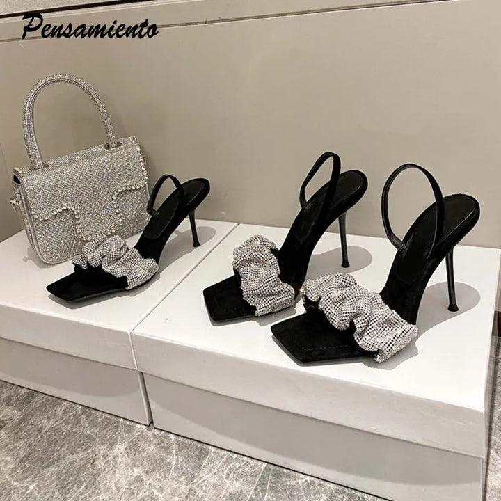 2021 Star style Luxury Rhinestones Women Sandals Elegant stiletto High heels Slingback Gladiator sandals Summer Party Prom shoes