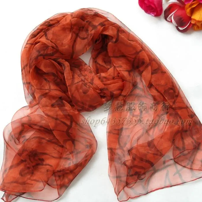 Women 100% Natural Silk Long Silk Scarf Printed Fashion Silk Shawl Female Plus Size Silk Scarf 180*105cm For Winter,Autumn