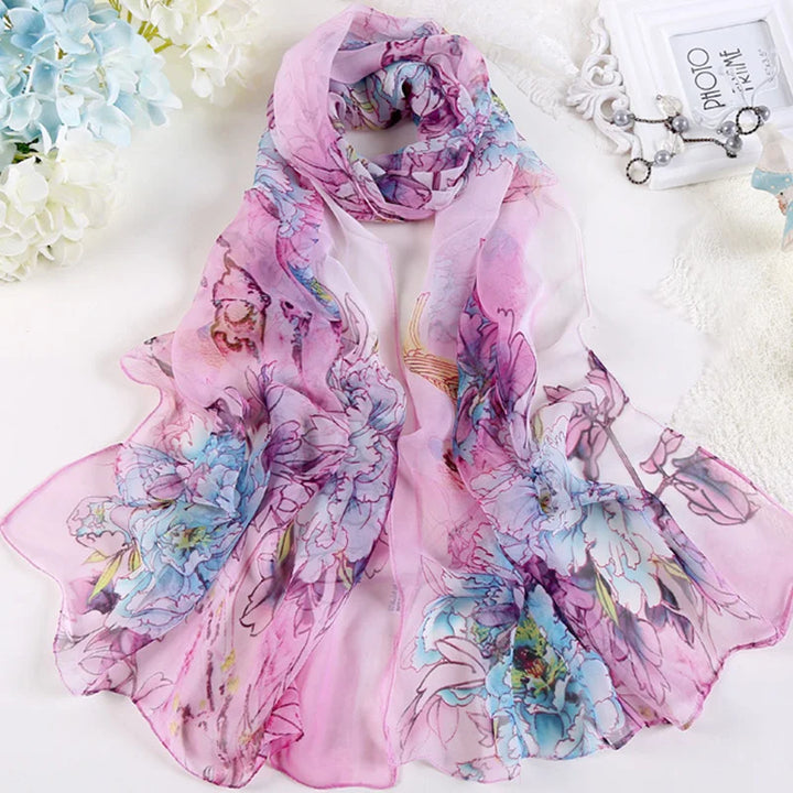 Women Fashion Chiffon Georgette Silk Scarf For Muslim Hijab Peony Flower Bandana Summber Beach Sarong Scarf&Shawl HY30