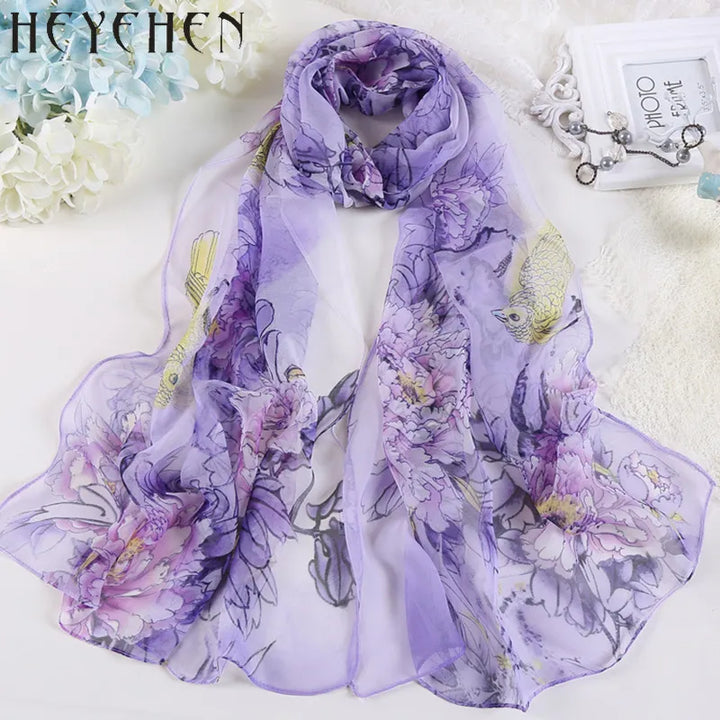 Women Fashion Chiffon Georgette Silk Scarf For Muslim Hijab Peony Flower Bandana Summber Beach Sarong Scarf&Shawl HY30