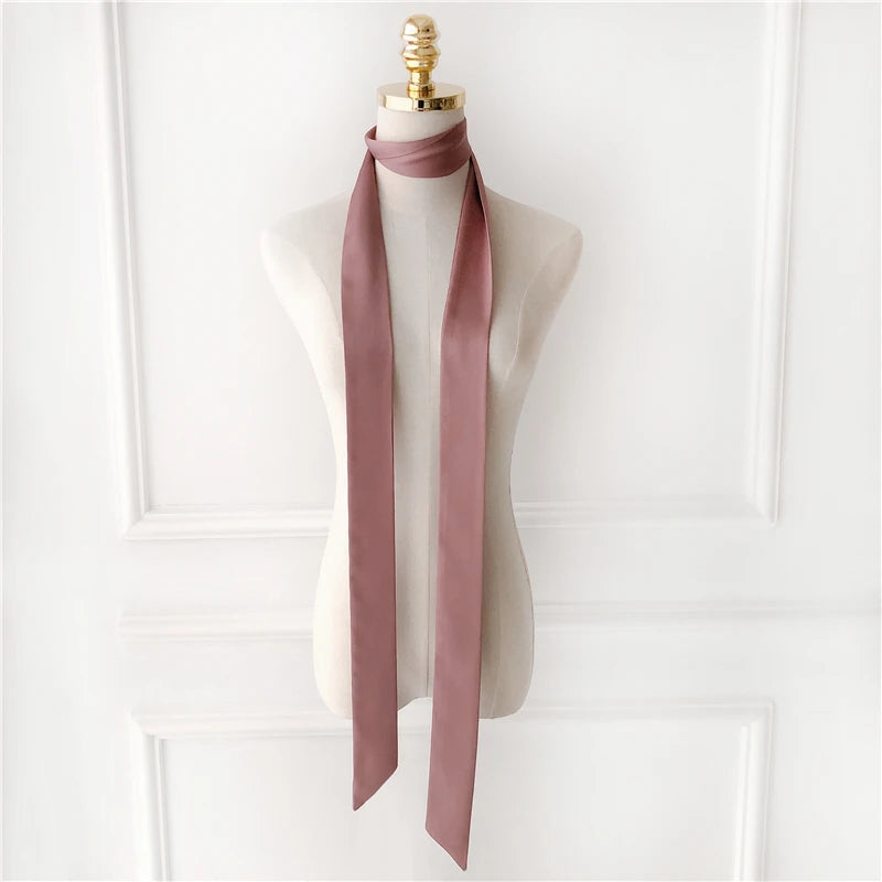 Luna&Dolphin Women Narrow Long Scarf 200x5cm Solid Color Chiffon Silk Rubber Red Tie Black Bag Ribbon Headbands Choker Streamer