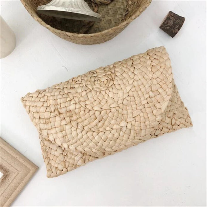 Women Fashion Flap Envelope Bags Summer Beach Bag Handmade Wallet Straw Knitted Handbag Lady Coin Phone Long Purse Clutches