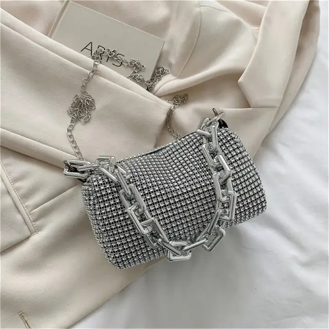 Fashion Glitter Evening Bag Elegant Women Trend Luxury Shiny Handbag Dinner Party Wedding Purse Shoulder Underarm Bag