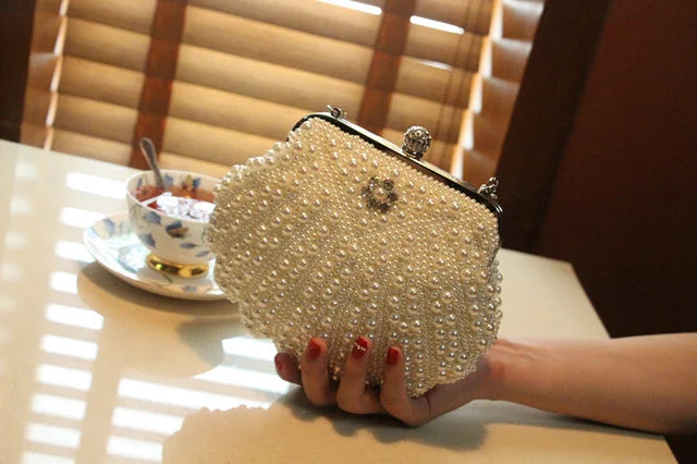 2023 New Shell Pearl Rhinestone Dinner Bride Dress Bag Banquet Diagonal Small Bag Cocktail Party Handbag Evening Clutch Purse