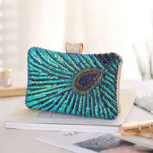 Blue Clutch Bag Women Evening Bags Luxury Lady Novelty Purses Peacock Design Party Clutches Ladies Clutch Purse for Wedding