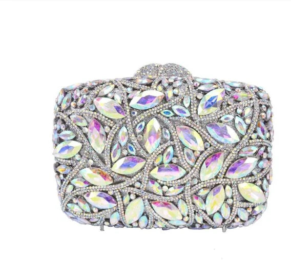 Large AB Rhinestone Crystal Clutch Purse Gold Metal Evening Wedding Bridesmaid Handbags New100% Handmade Women Diamond Bags