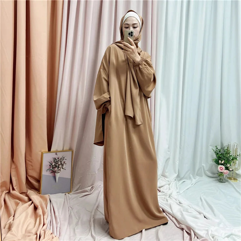 Hooded Abaya Nida EID With Attached Hijab Ramadan Modest Muslim Women Easy To Wear Islamic Clothing Prayer Dress