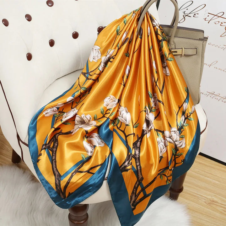 Luxury Brand Silk Satin Square Scarf Women Hijab Bandana Muslim Headscarves Shawl Wrap Ladies Headband Neckerchief Foulard 90cm