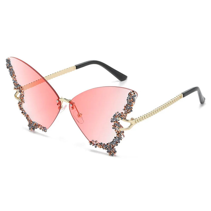 Luxury New Butterfly Shape Diamond Rimmed Rimless Sunglasses Ultraviolet Protection Female Fashion Gradient Color Sun Glasses