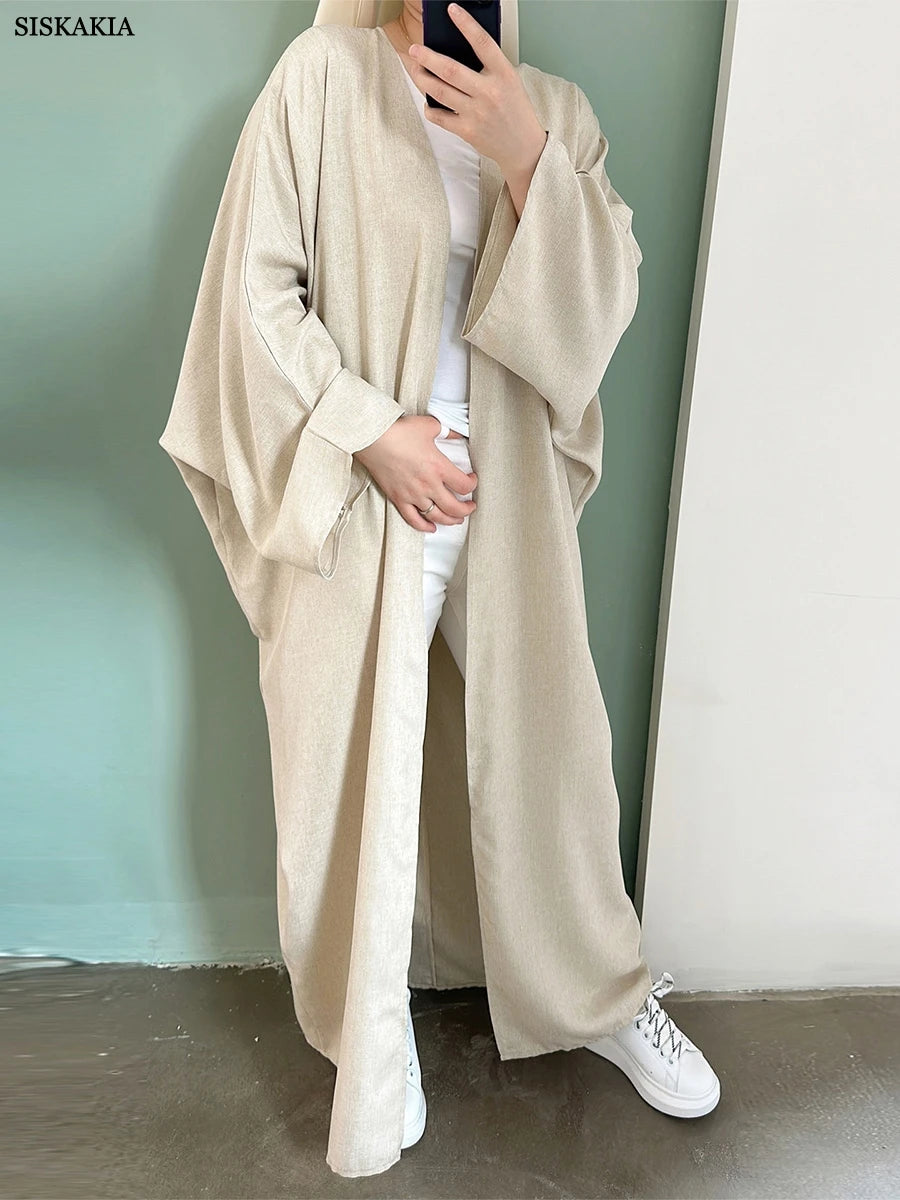 Solid Fashion Kimono Open Abaya for Women Arab Dubai Turkey Moroccan Overcoat Outer Garment Autumn 2023 Islamic Clothing Casual