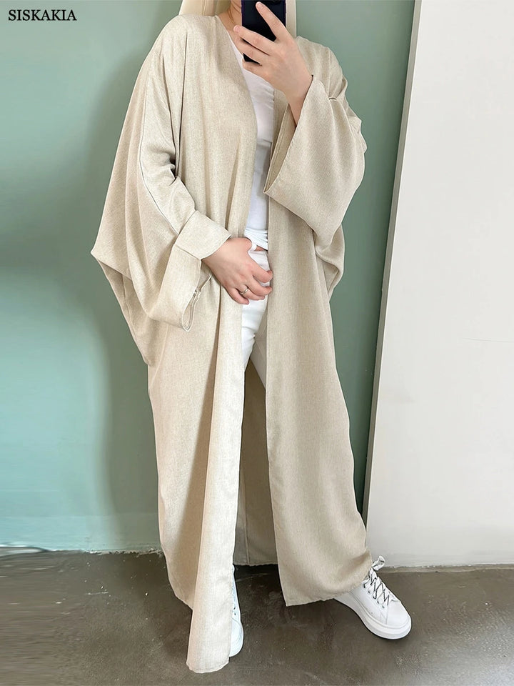 Solid Fashion Kimono Open Abaya for Women Arab Dubai Turkey Moroccan Overcoat Outer Garment Autumn 2023 Islamic Clothing Casual