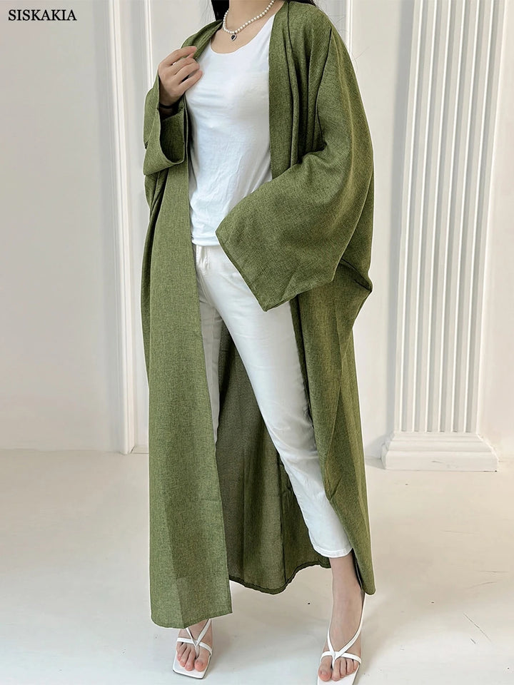 Solid Fashion Kimono Open Abaya for Women Arab Dubai Turkey Moroccan Overcoat Outer Garment Autumn 2023 Islamic Clothing Casual