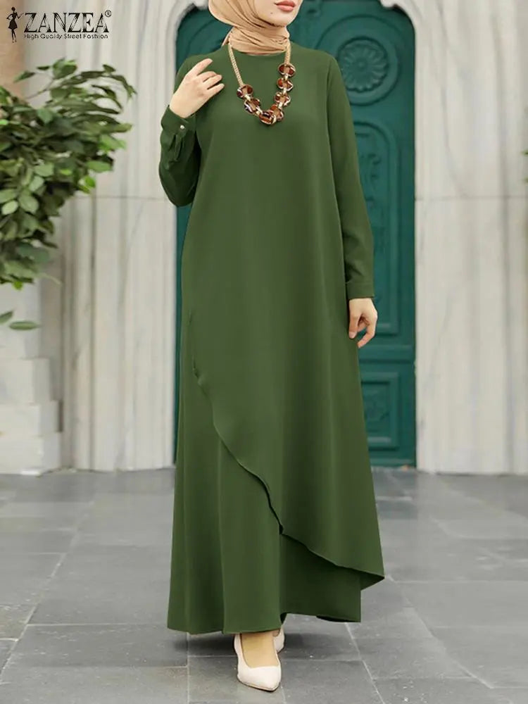 Muslim Fashion Hijab Dress ZAZNEA Turkey Abaya Women Long Sleeve Maxi Sundress Asymmetrical Robe Dubai Vestido Isamic Clothing