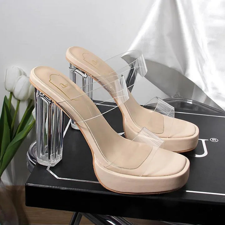 Chunky Platform Transparent Pvc Sandals Women Summer 2023 Clear Super High Heels Sandals Woman Plus Size 42 Thick Heeled Slipper