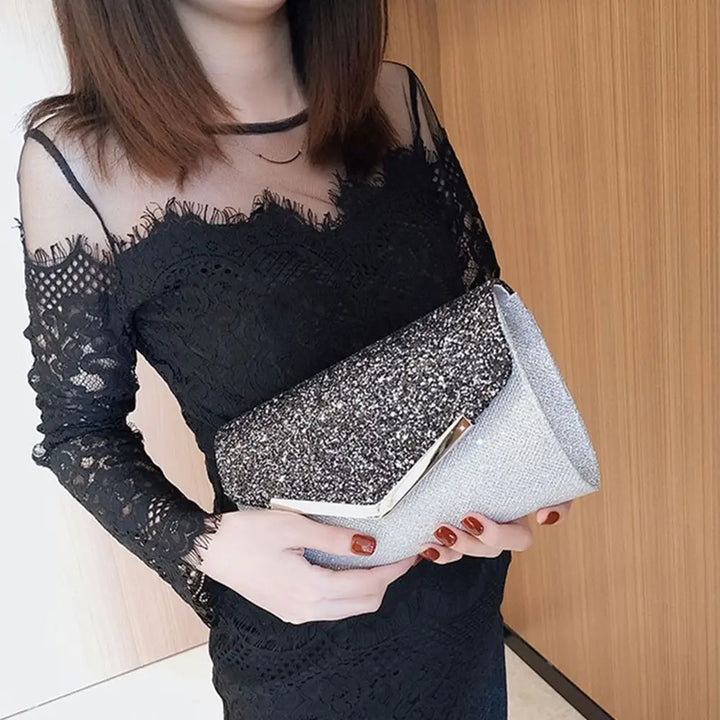 Fashion Party Evening Clutch Bag Synthetic Leather Chain Shoulder Purse Clutch Women Banquet Wedding Rhinestone Handbag Bags