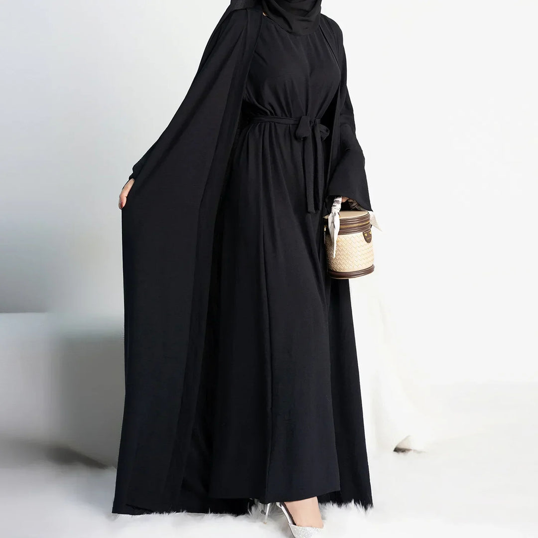 2 Piece Abaya Slip Sleeveless Hijab Dress Matching Muslim Sets Plain Open Abayas for Women Dubai Turkey African Islamic Clothing