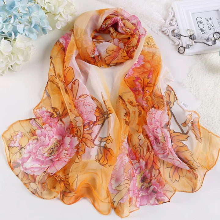 Women Fashion Chiffon Georgette Silk Scarf For Muslim Hijab Peony Flower Bandana Summber Beach Sarong Scarf&Shawl HY30