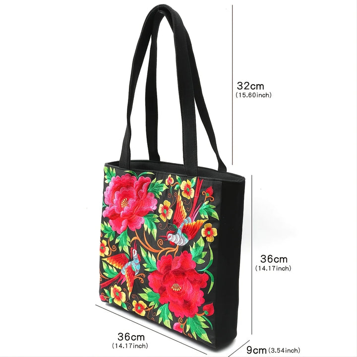 Ethnic Phoenix Embroidered Women's Shoulder Bag Receptor Embroidered Canvas Casual Bag