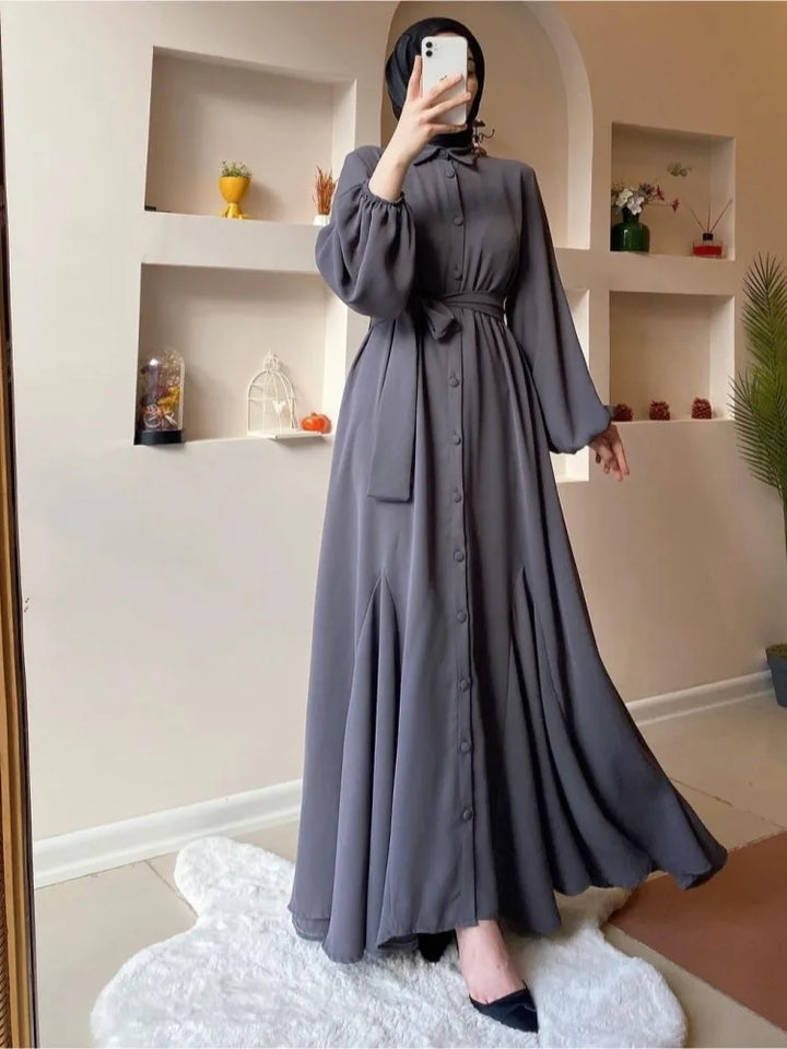 The New Autumn and Winter Muslim Pure Color Dress