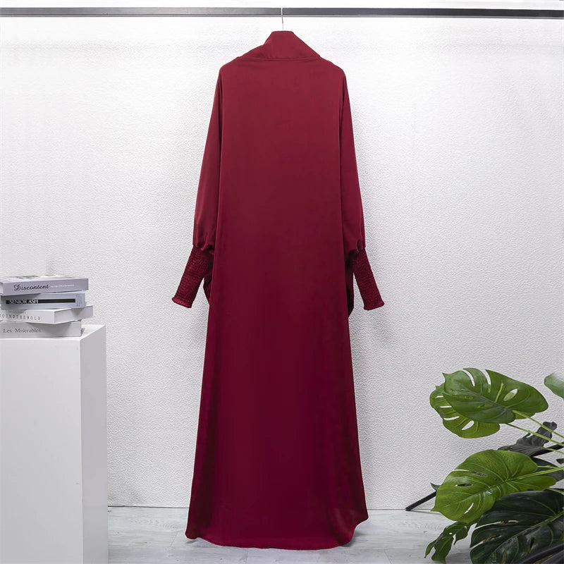 Muslim Abaya Women Jilbab Islamic Clothing Dubai Saudi Black Robe Turkish Modesty One-piece Prayer Dress Hooded Smocking Sleeve