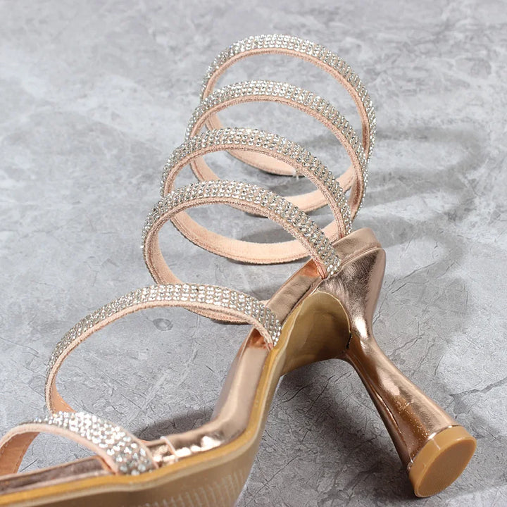 Fashion Women Sandals 2023 Summer New Crystal Snake Spring Shoes Ankle Around High Heels Stiletto Sexy Party Women's Sandals 9CM